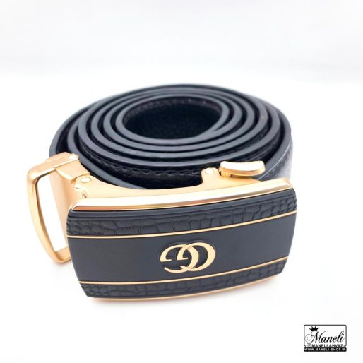 خرید کمربند ریلی چرم با سکگ طلایی مشکی