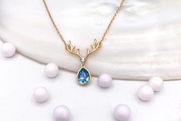 خرید و قیمت گردنبند ژوپینگ شاخ گوزن نگین آبی سواروسکی