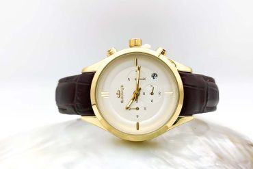 ساعت بند چرم زنانه مشکی با قاب طلایی الگانس کد 1253