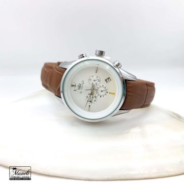 ساعت زنانه بند چرم قهوه ای صفحه سفید کد 1254