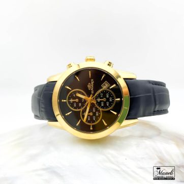 ساعت زنانه الگانس با بند چرم مشکی و قاب استیل رنگ طلایی 1258