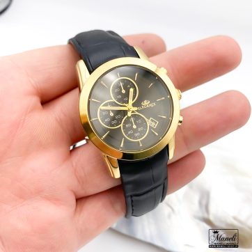 ساعت زنانه بند چرم مشکی و قاب استیل رنگ طلایی 1258