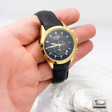 خرید ساعت زنانه بند چرم با قاب طلایی سیتیزن