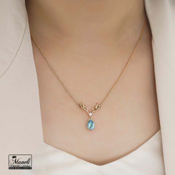 گردنبند ژوپینگ شاخ گوزن نگین آبی سواروسکی