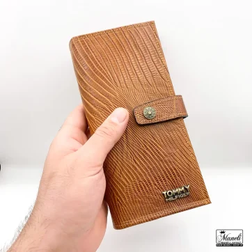 خرید کیف پولی چرم کروکودیلی عسلی