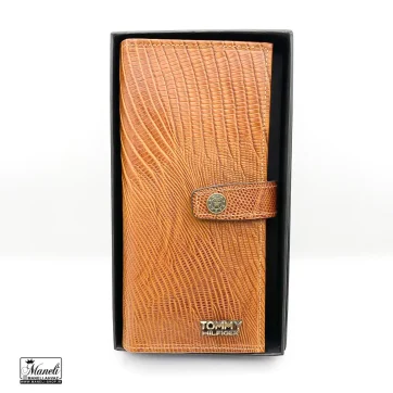 کیف پولی چرم کروکودیلی - رنگ عسلی