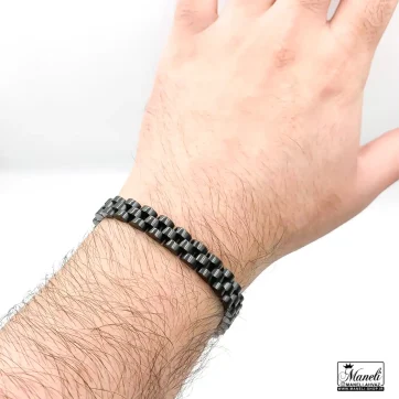دستبند رولکس باریک مشکی استیل رنگ ثابت