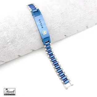 دستبند رولکس آبی سیلور دورنگ پلاک دار - تخفیف دار