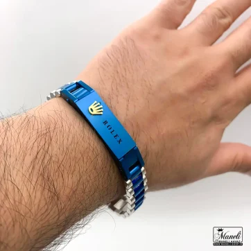خرید دستبند رولکس آبی سیلور دورنگ پلاک دار