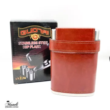 هیپ فلاسک تک با روکش چرمی قهوه ای