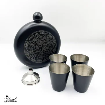 ست هیپ فلاسک گرد مشکی 4 شات 0133