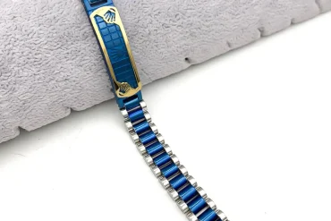 دستبند رولکس آبی پلاک دار - تخفیف دار