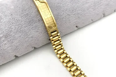 دستبند رولکس مردانه طلایی پلاک دار رنگ ثابت