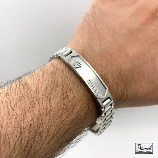 خرید دستبند رولکس مردانه نقره ای پلاک دار
