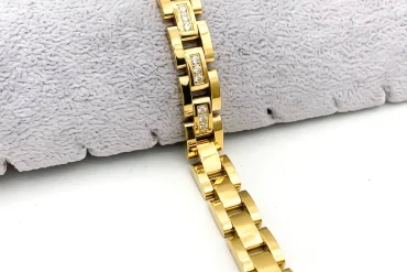 دستبند رولکس نگین دار پهن طلایی - کیفیت درجه یک 14030169