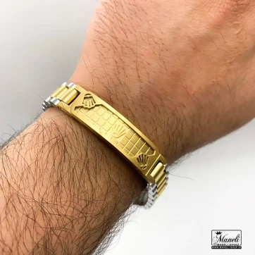 خرید و قیمت دستبند رولکس سیلور طلایی پلاک دار