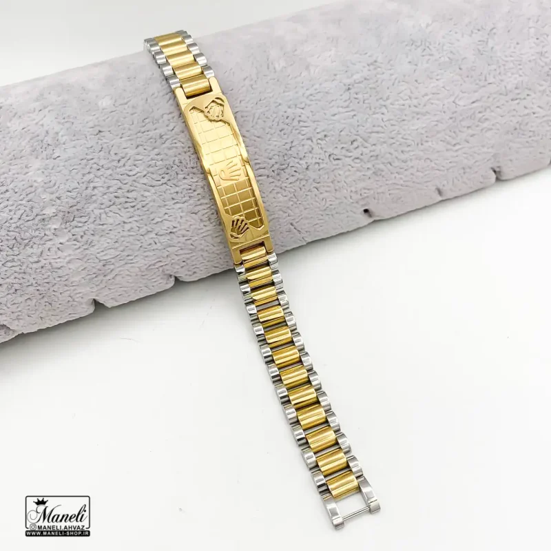 دستبند رولکس سیلور طلایی پلاک دار