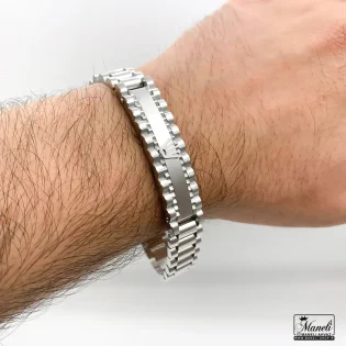 خرید دستبند مردانه رولکس نقره ای پلاک دار 14030150