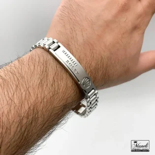 خرید دستبند رولکس مردانه نقره ای پلاک دار 14020145
