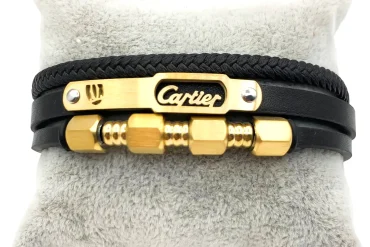 دستبند چرم مردانه با لوگوی برند کارتیر 14030224