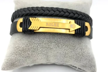 دستبند چرم مردانه دو ردیفه رولکس