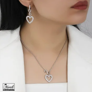 نیم ست طرح قلب و بینهایت ژوپینگ نقره ای