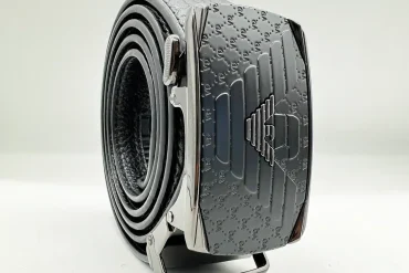 خرید کمربند ریلی چرم سگک مشکی امپریوآرمانی