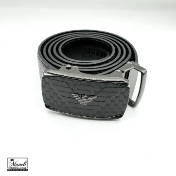 کمربند ریلی چرم سگک مشکی امپریوآرمانی