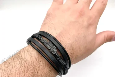 دستبند چرم طرح برگ مردانه: شیک و باکیفیت 14030461