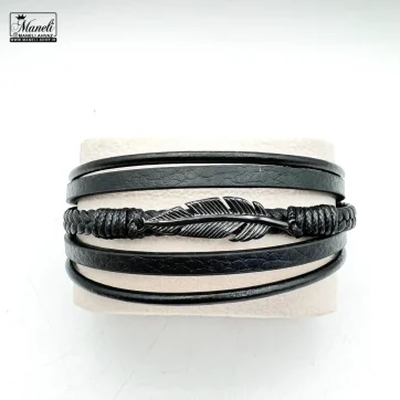 دستبند چرم مردانه قفل مگنتی 5 ردیفه طرح برگ