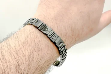 دستبند رولکس مشکی مردانه پلاک دار | استیل رنگ ثابت 14030415