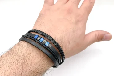 دستبند چرم مردانه مونت بلنک چهار ردیفه