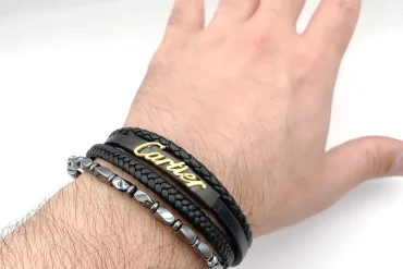 دستبند چرم و استیل با نوشته Cartier کارتیر 14030464