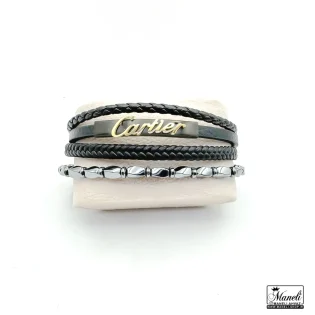 خرید دستبند چرم و استیل با نوشته Cartier کارتیر