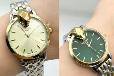 ساعت زنانه الگانس طرح مار royal صفحه سبز و زرد