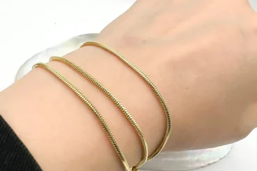 دستبند استیل ماری سه لاین طلایی 14030360