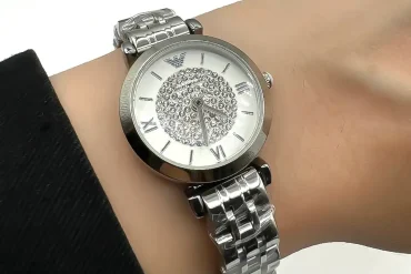 ساعت زنانه امپریو آرمانی با صفحه کوچک نگینی نقره ای 14030477