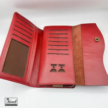 کیف پولی چرم زیپدار | مشکی و قرمز | چرم طبیعی گاوی 14030380 - Image 4