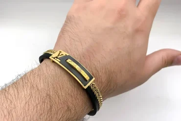 دستبند دوردیفه چرم و استیل لویی ویتون