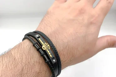 دستبند چرم مردانه 3 ردیفه رولکس 14030451