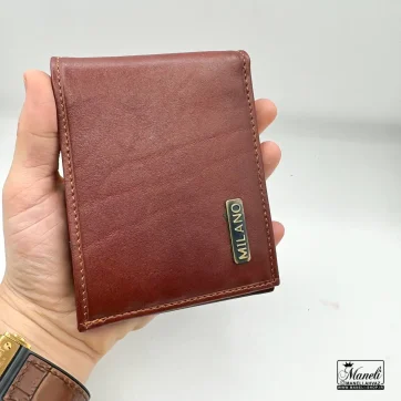 کیف پولی چرم طبیعی کوتاه میلانو عسلی
