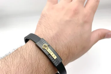 دستبند چرم مردانه با پلاک رولکس ارزان 14030453