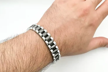 دستبند رولکس مشکی نقره ای مردانه | استیل رنگ ثابت