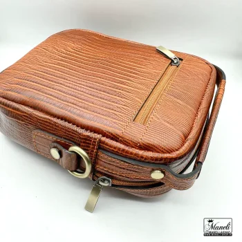 کیف رودوشی چرم طبیعی رنگ عسلی کروکدیلی