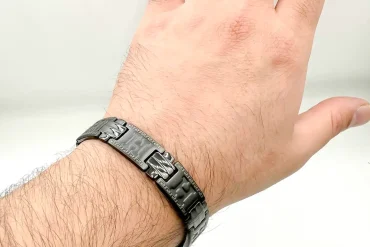 دستبند ورساچه مشکی مردانه پهن | استیل رنگ ثابت 14030412