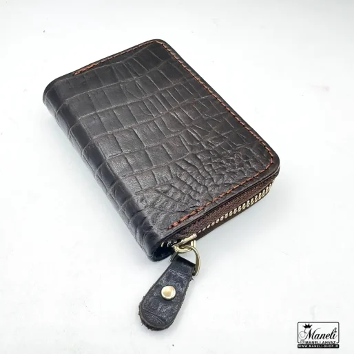 جاکارتی زیپ دار چرم کروکدیلی قرمز و قهوه ای تیره