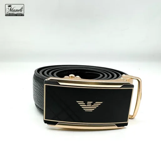 خرید کمربند ریلی چرم با سگک امپریوآرمانی | مشکی