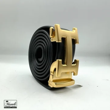 کمربند ریلی چرم با سگک H رنگ طلایی