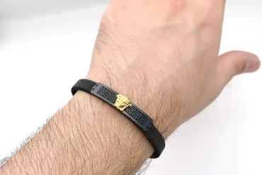 دستبند حصیری مردانه ورساچه مشکی | النگویی | استیل 14030611