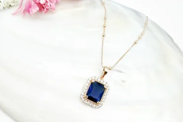 گردنبند نگین سورمه ای ژوپینگ | ضدحساسیت | رنگ ثابت 140305122